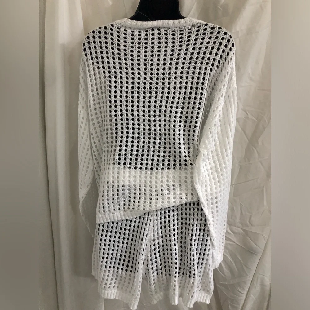 White 2pc American flag crochet mesh sweater & shorts coverup set size large new